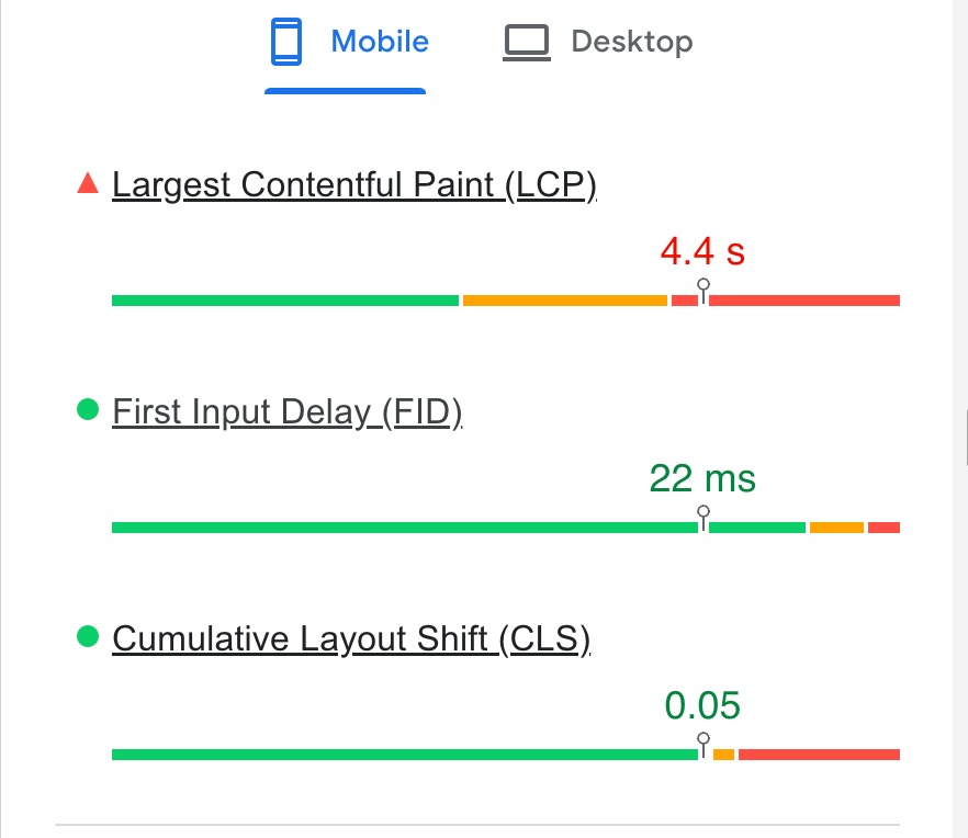 Field data from PageSpeed Insights for Steimatzky's website showing a high Largest Contentful Paint (LCP) score. This suggests that the main content on the webpage takes a significant amount of time to render, which could impact the user experience negatively.